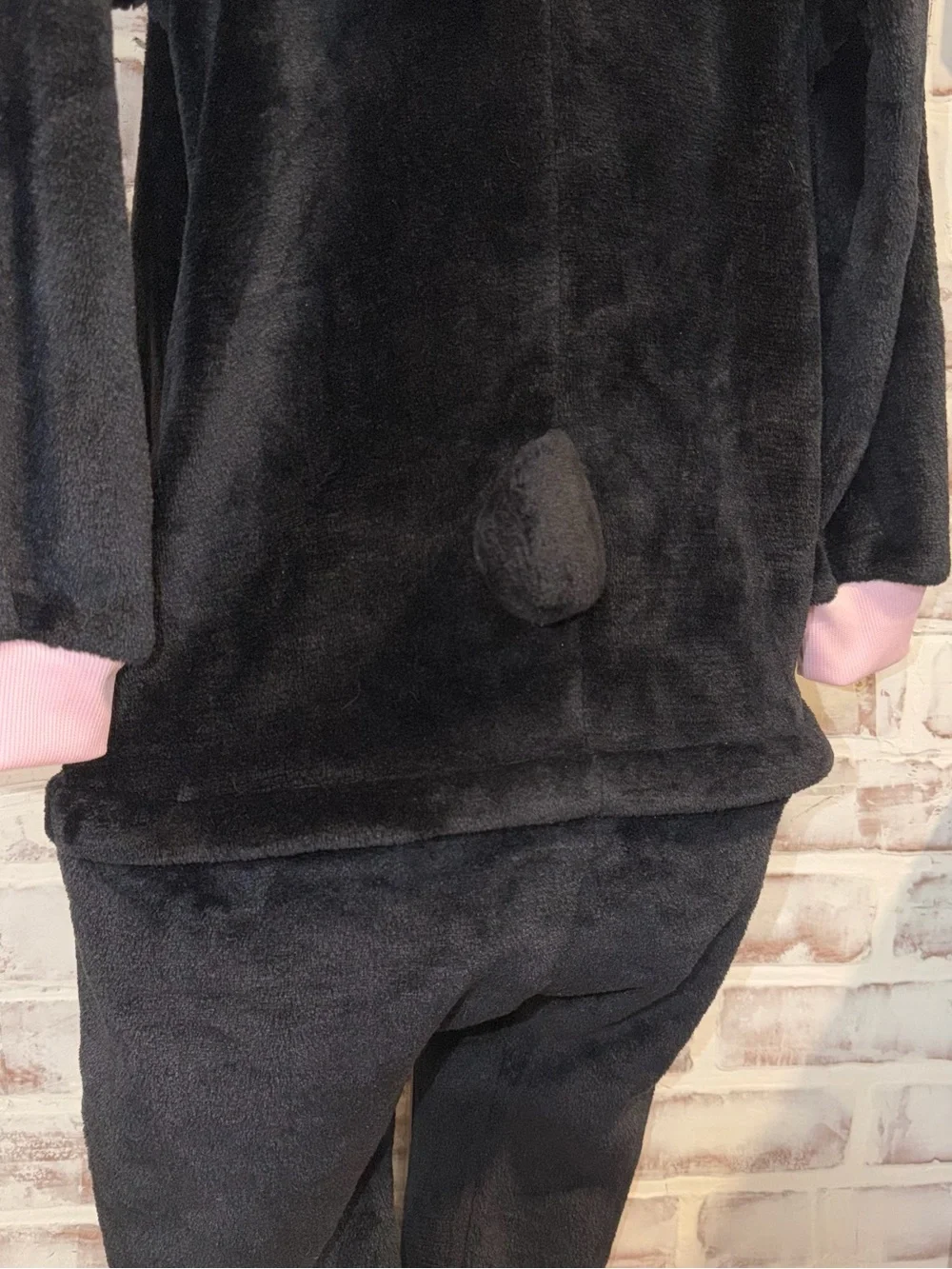 Kuromi Black Plush with Pink Skull Detail fleece one piece 7/8